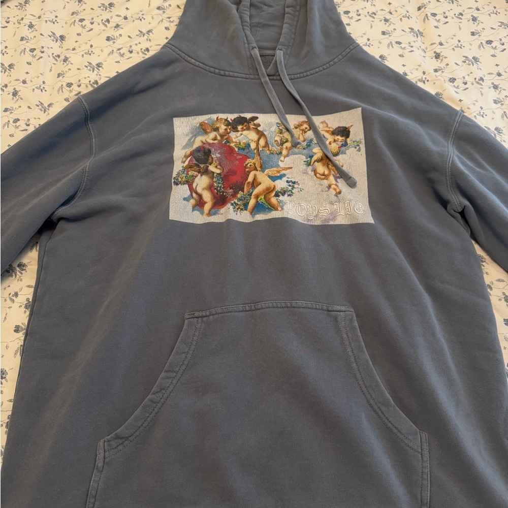 Boys Lie Distressed Pale Blue Hoodie with Angel Print